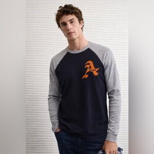 American Eagle Outfitters Blue/Gray Long Sleeve Jersey Thermal